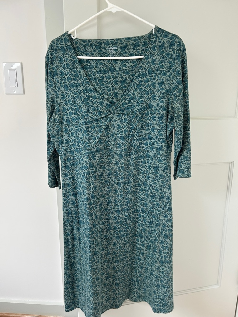 Toad&Co Teal Patterned Long-Sleeve V-Neck Dress
